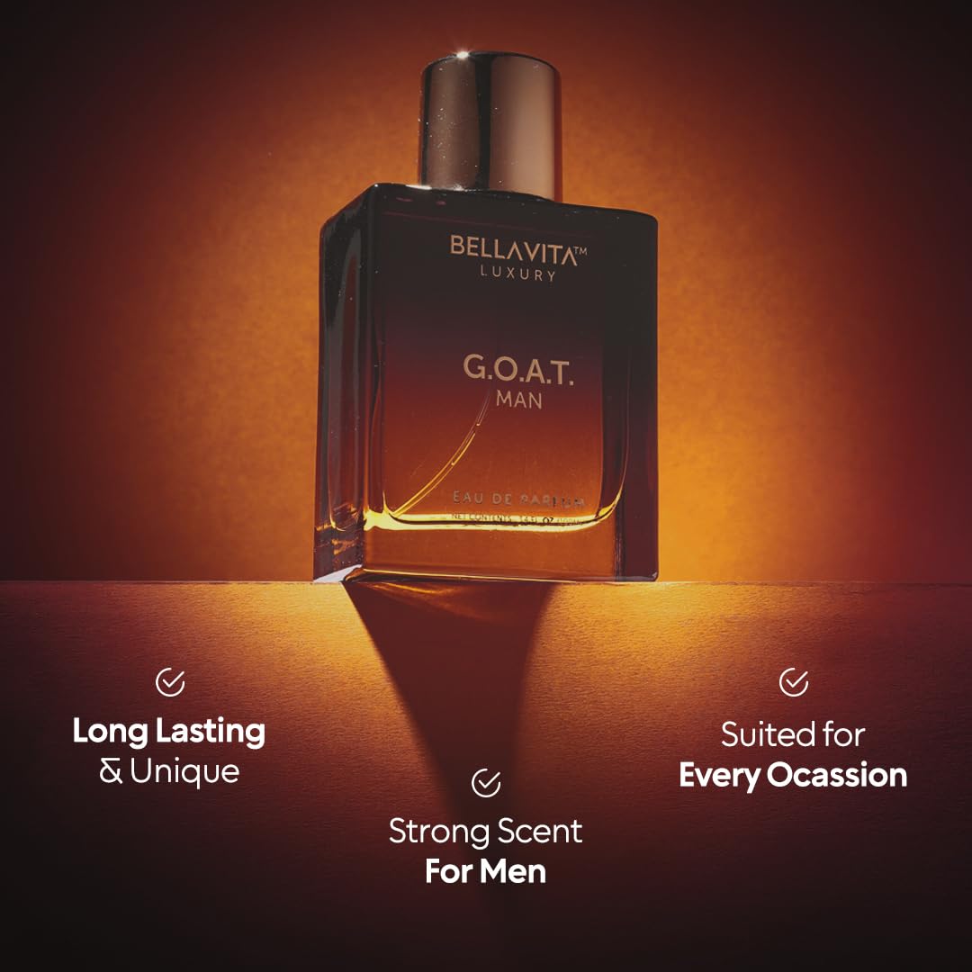 BellaVita Luxury G.O.A.T. Men's Eau De Perfume (3.4 fl.oz) | Perfume for Men with Bergamot, Lavender & Patchouli Oriental | Refreshing: Ideal for SPORTs & GYM Enthusiasts | Long-Lasting Colone for Men